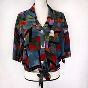 Karen Kane Vintage 1980s Multicolor Geometric Blo… - image 1